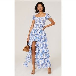 Caroline Constas Blue Floral Malta Gown Dress